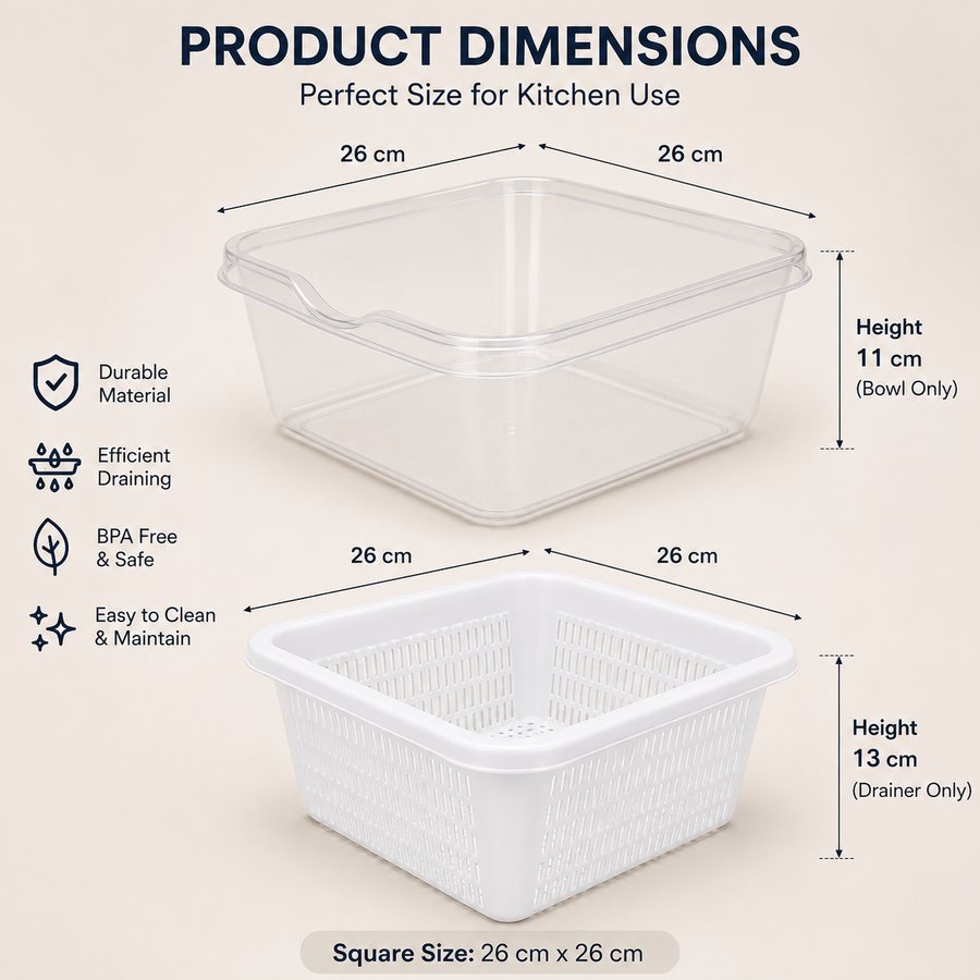 Square strainer & Drainer Set with Storage Container for Fruits & Vegetables