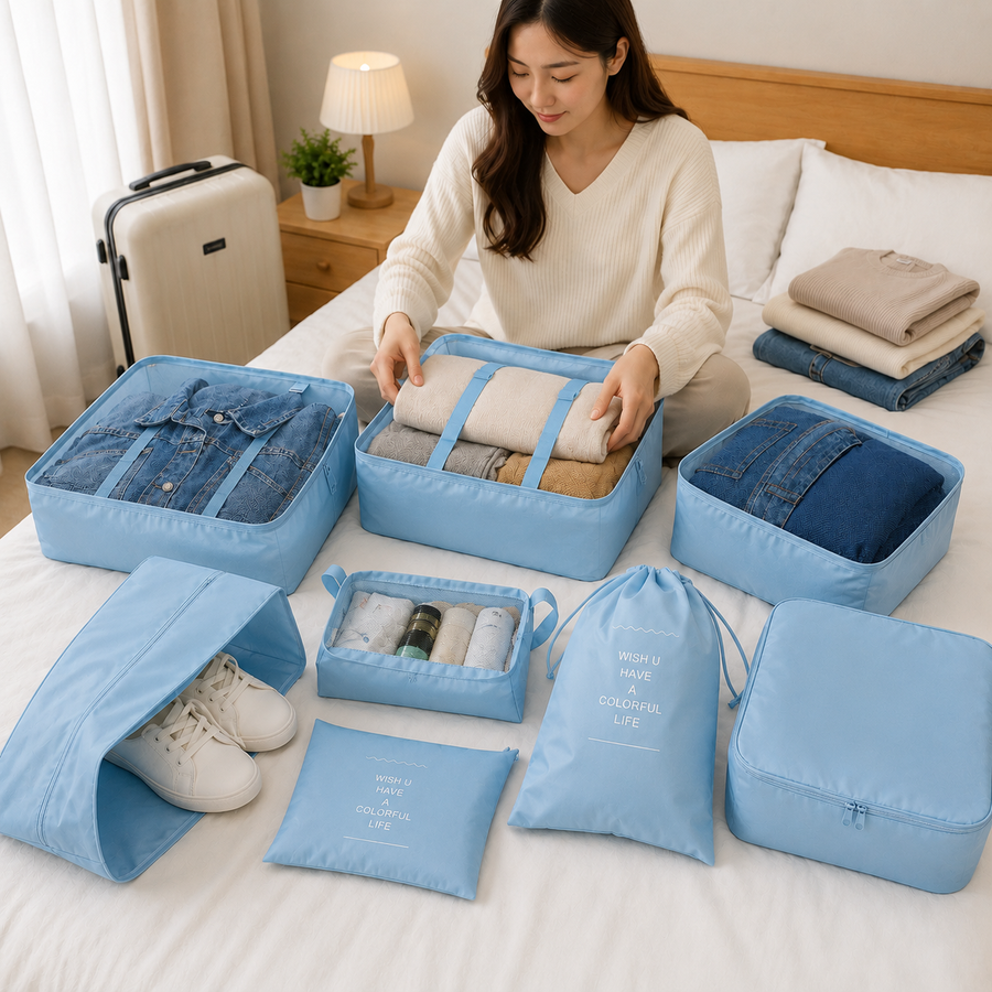 Travel Packing Cubes Luggage Organizer Set 8 Pieces Suitcase Storage Bags