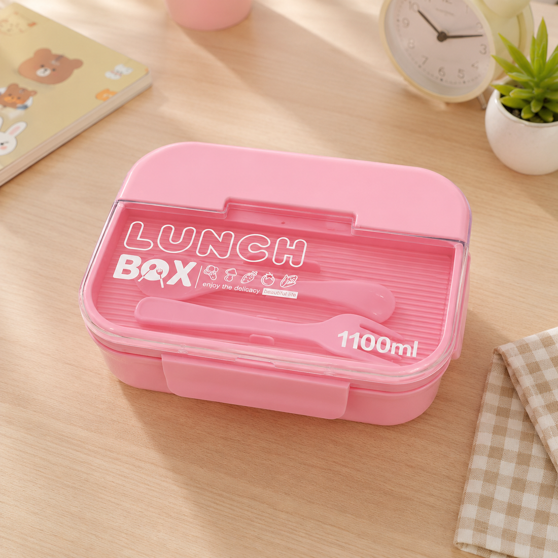 Kids Lunch Box with Spoon Fork Set 1100ml Leakproof Food Storage Container BPA Free