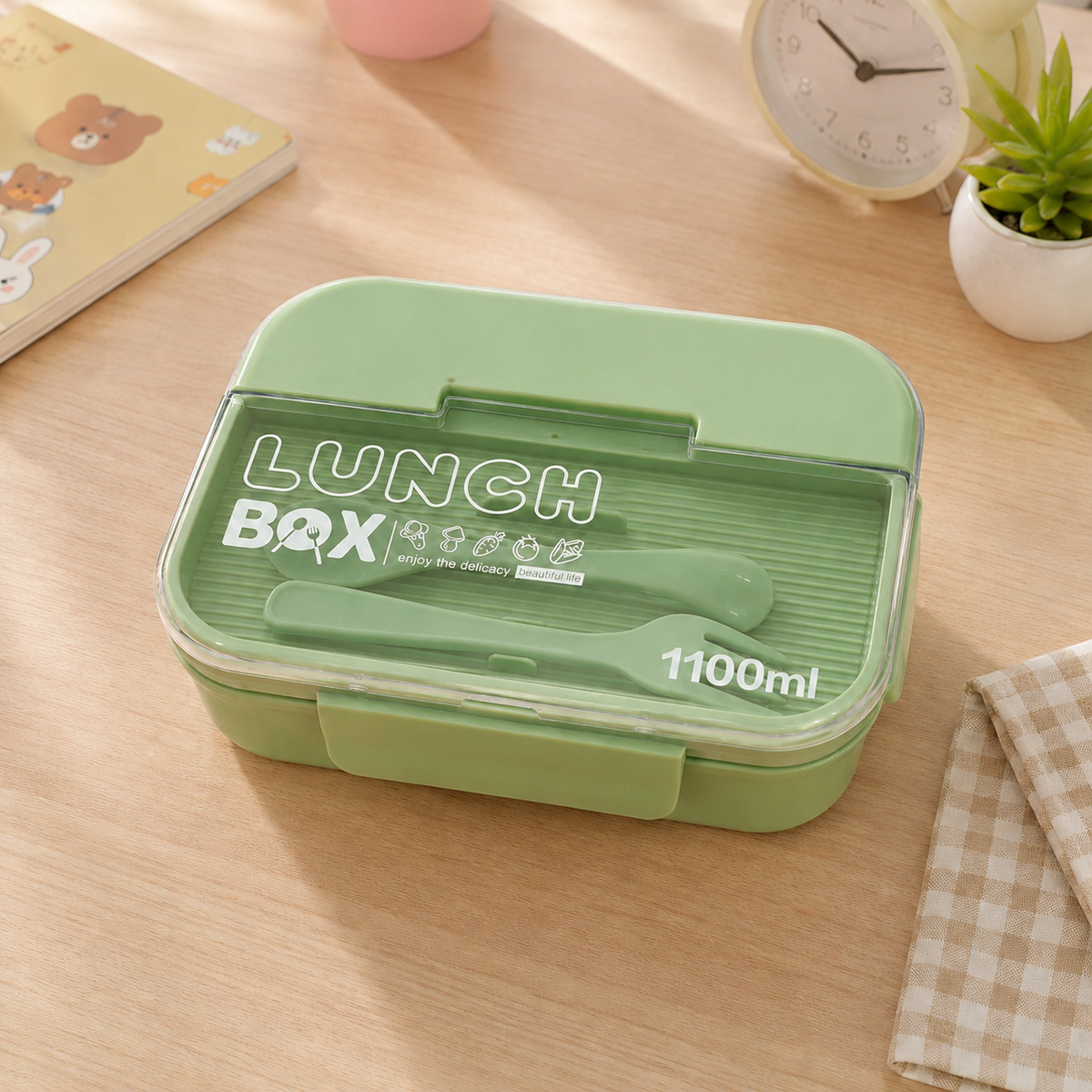 Kids Lunch Box with Spoon Fork Set 1100ml Leakproof Food Storage Container BPA Free