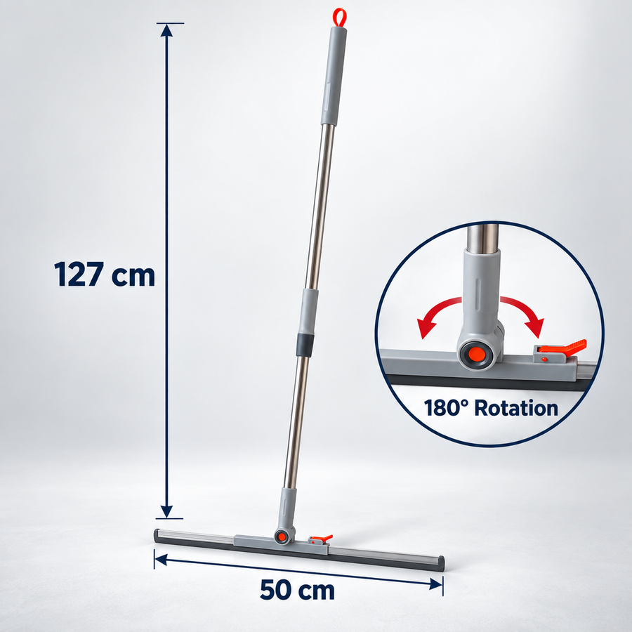 50 cm Floor Squeegee with 180° Rotating Head & Long Handle