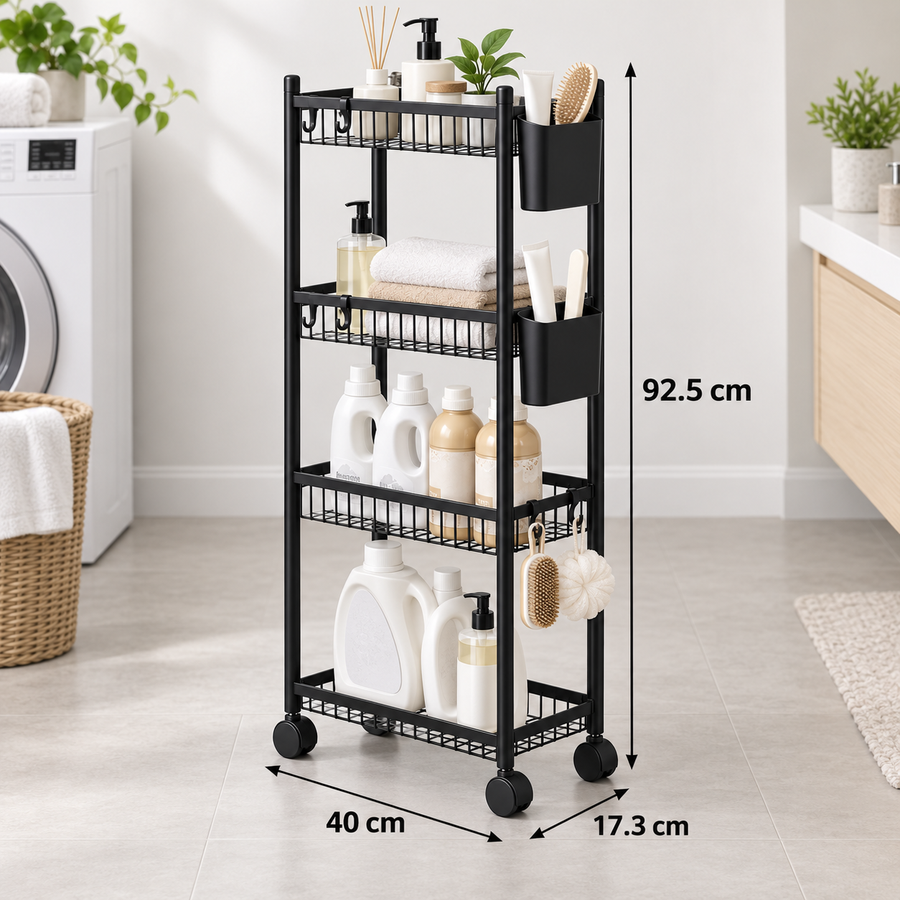 4 Tier Metal Rolling Storage Rack 92.5 x 40 x 17.3 cm