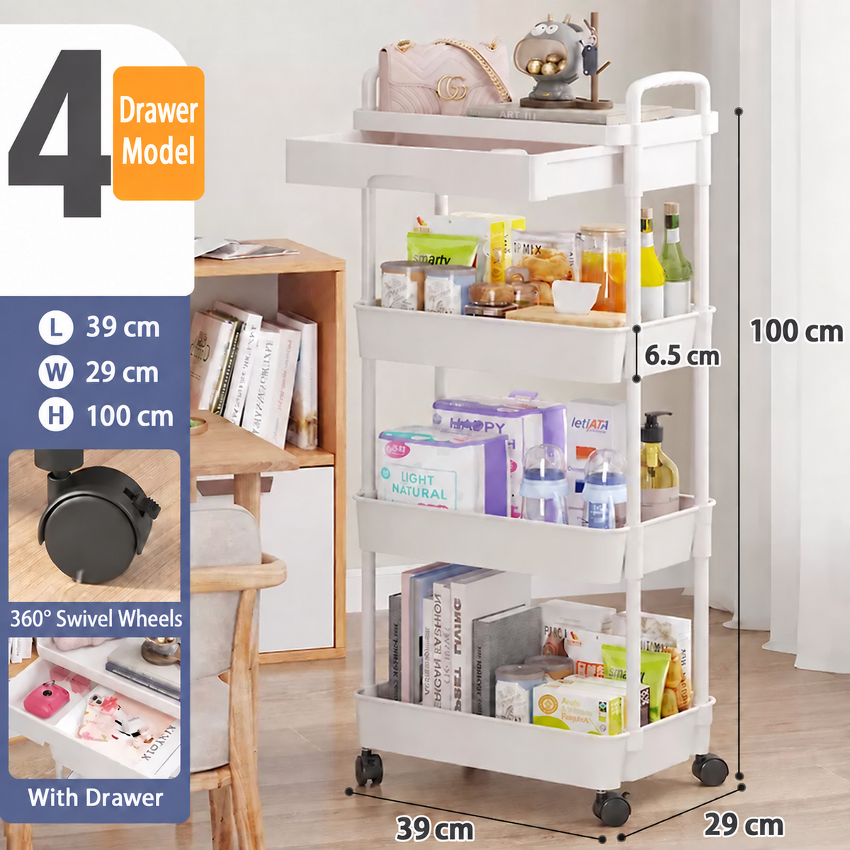 4 Tier Rolling Storage Rack