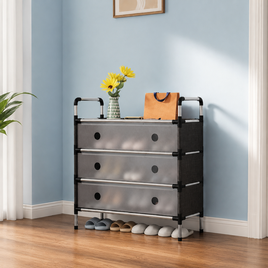 3 Tier Fabric Shoe Cabinet with Flip Covers
