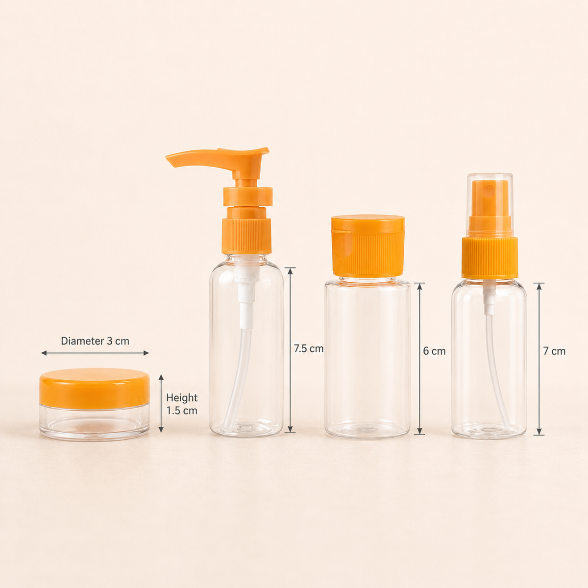 Travel Toiletry Bottles & Containers Set with Clear Carry Orange Pouch