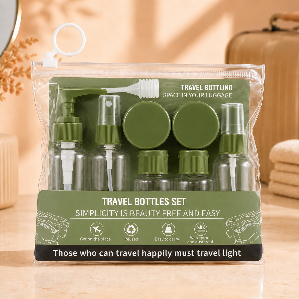 Travel Toiletry Bottles & Containers Set with Clear Carry Orange Green Pouch