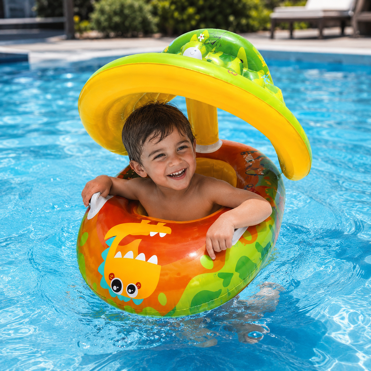 Baby Inflatable Swim Float with Sun Canopy for Toddlers Kids Pool Float