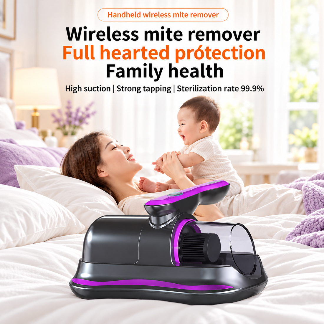 Rechargeable Mite Remover with Dual-Speed Suction and Triple Filtration