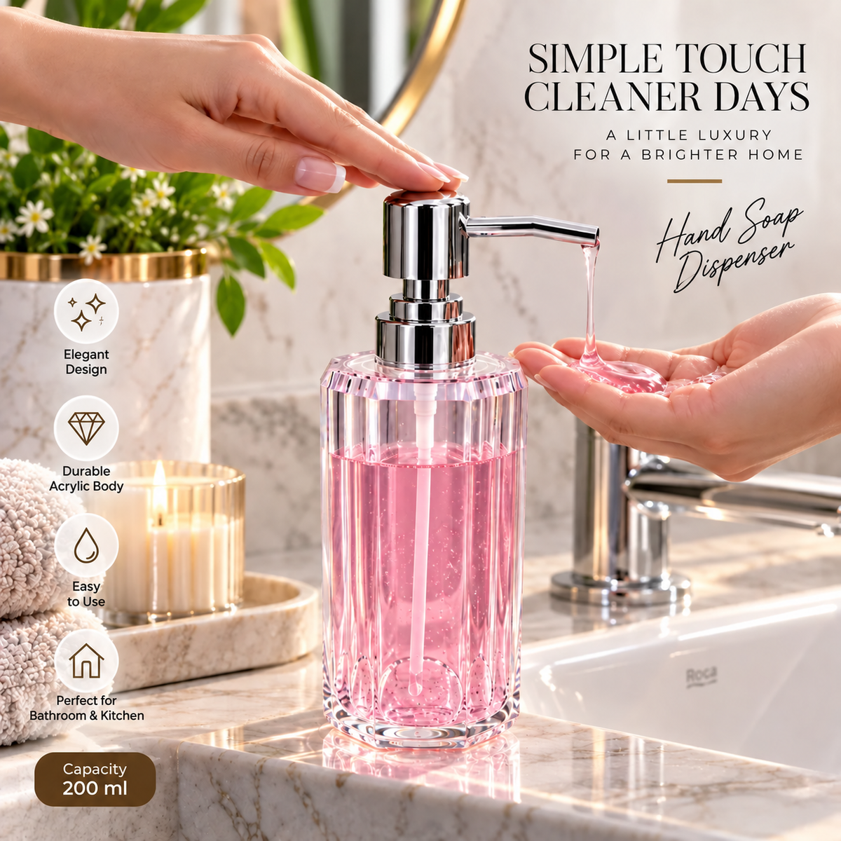 Clear Acrylic Liquid Soap Dispenser with Chrome Pump 18 cm