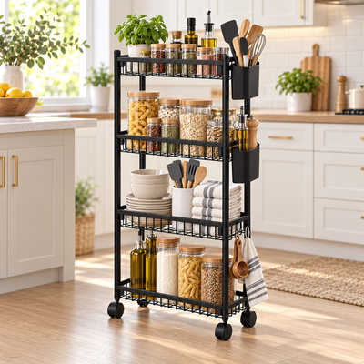 4 Tier Metal Rolling Storage Rack 92.5 x 40 x 17.3 cm