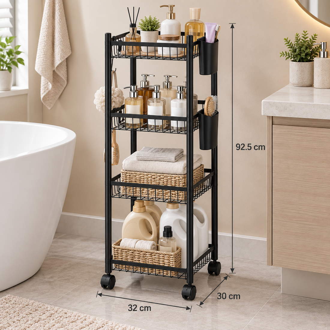 4 Tier Metal Rolling Storage Rack