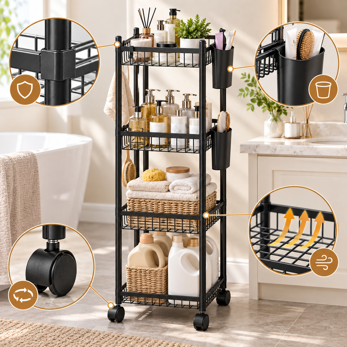 4 Tier Metal Rolling Storage Rack