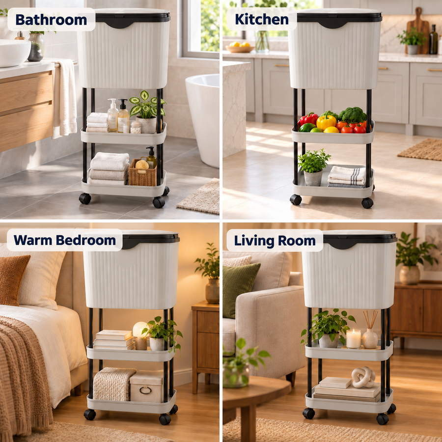 3 Tier Rolling Storage Rack with Lidded Container