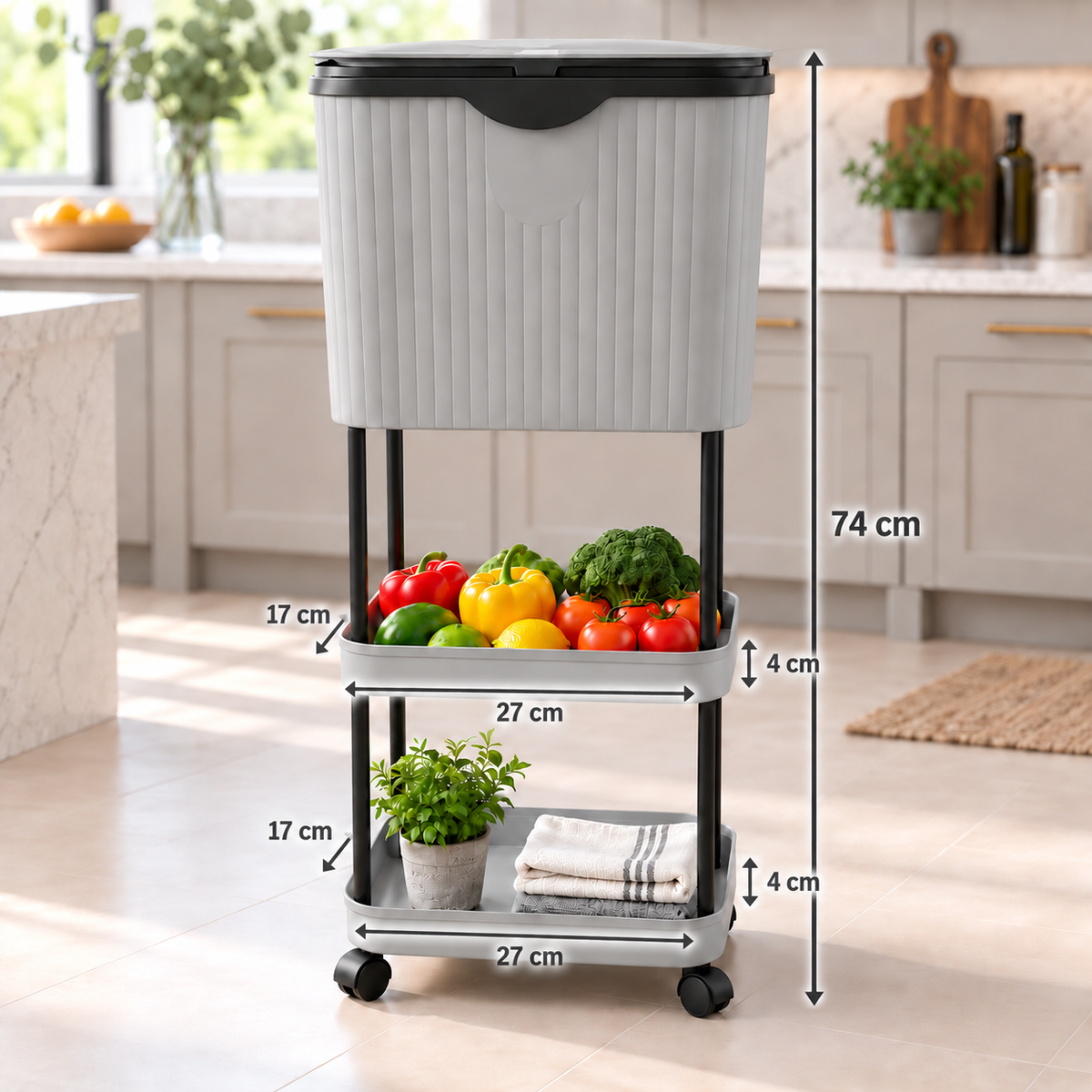 3 Tier Rolling Storage Rack with Lidded Container