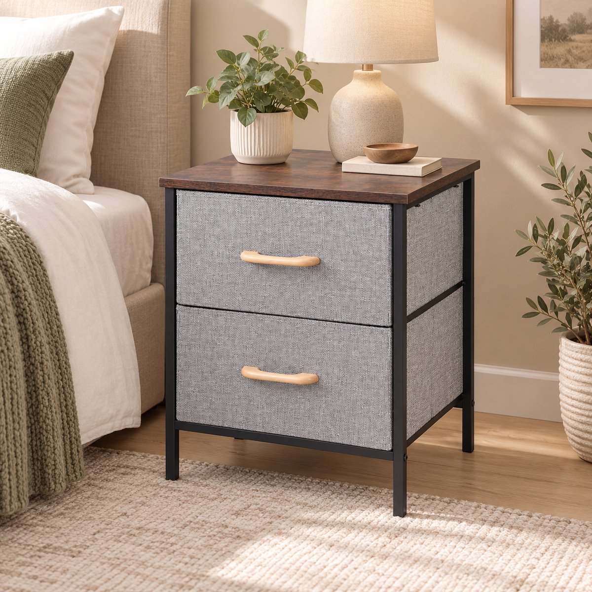2 Drawer Fabric Storage Nightstand