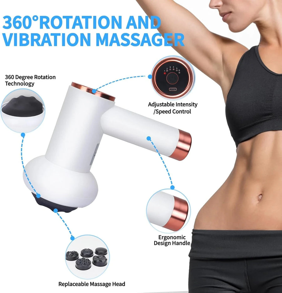 6 Speed Cordless Body Massager with 5 Massage Heads and Rechargeable 1200mAh Battery