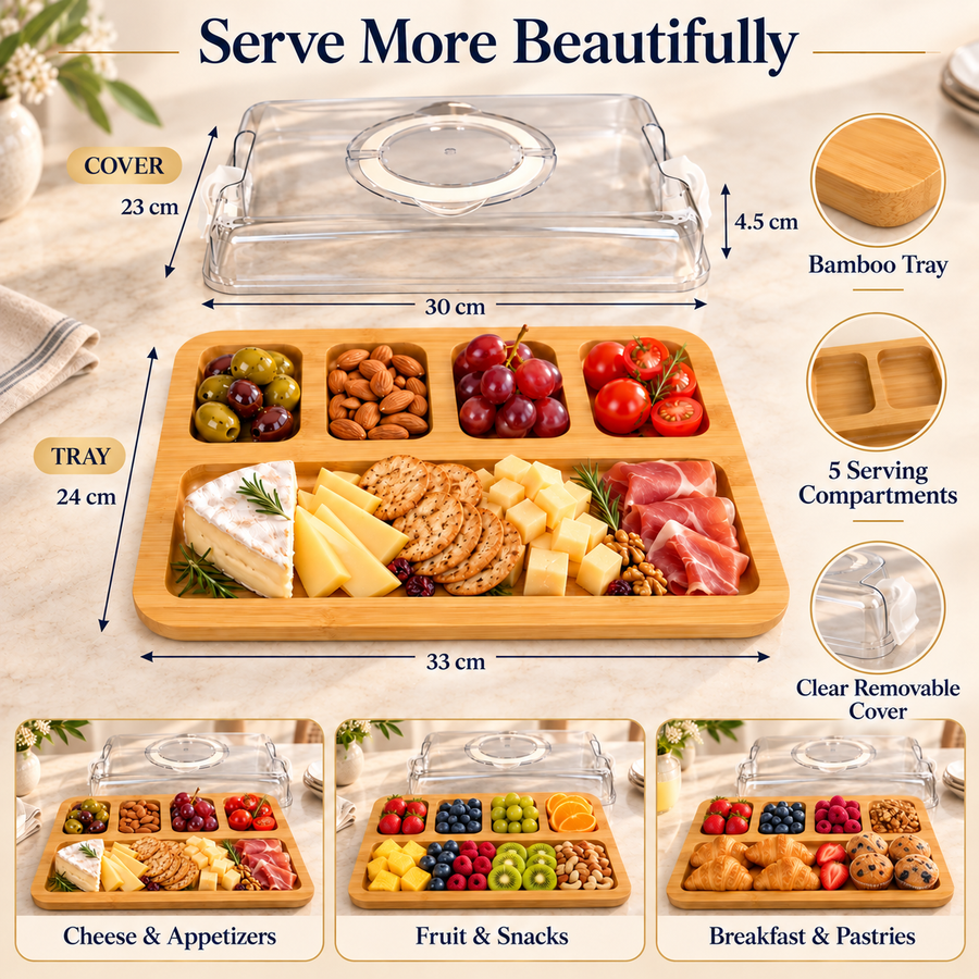 Bamboo Serving Tray with Transparent Cover