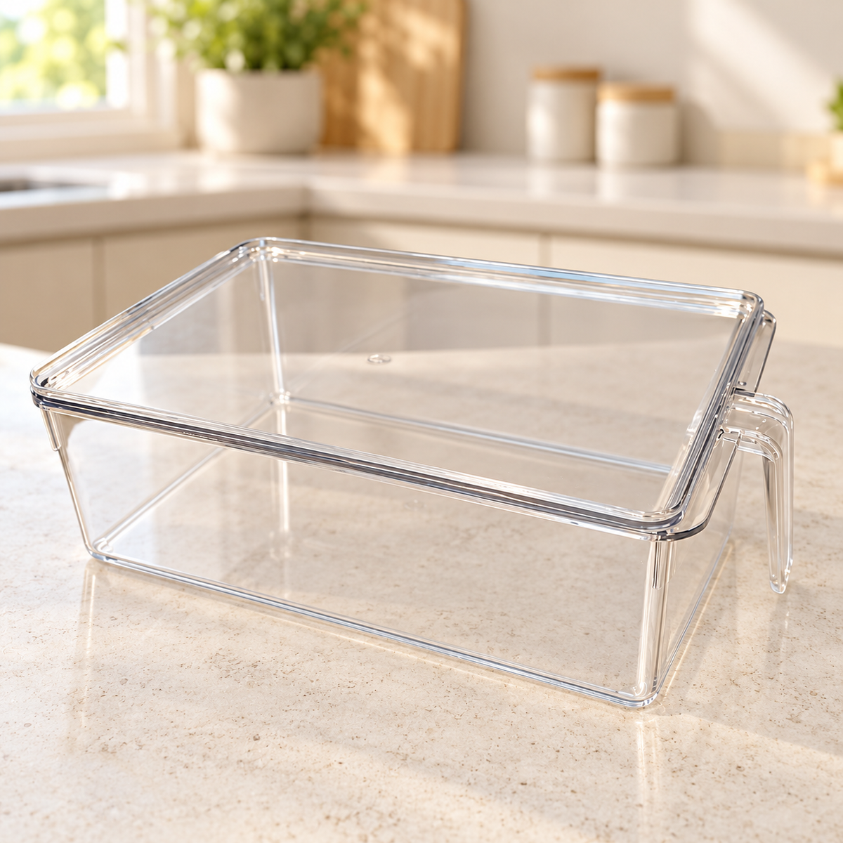 Plastic Refrigerator Storage Box with Lid and Handle