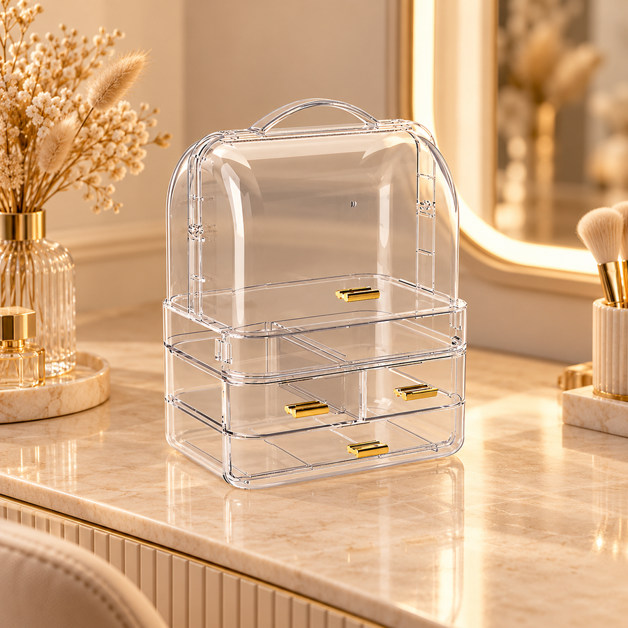 Small Makeup Cosmetic Organizer with Dustproof Cover Drawers