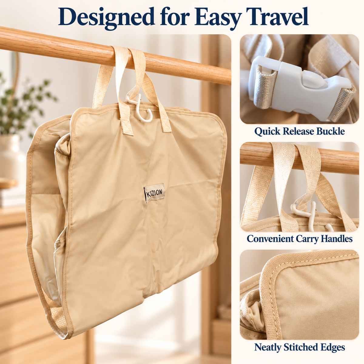 Foldable Hanging Travel Organizer with Multiple Compartments and Handles