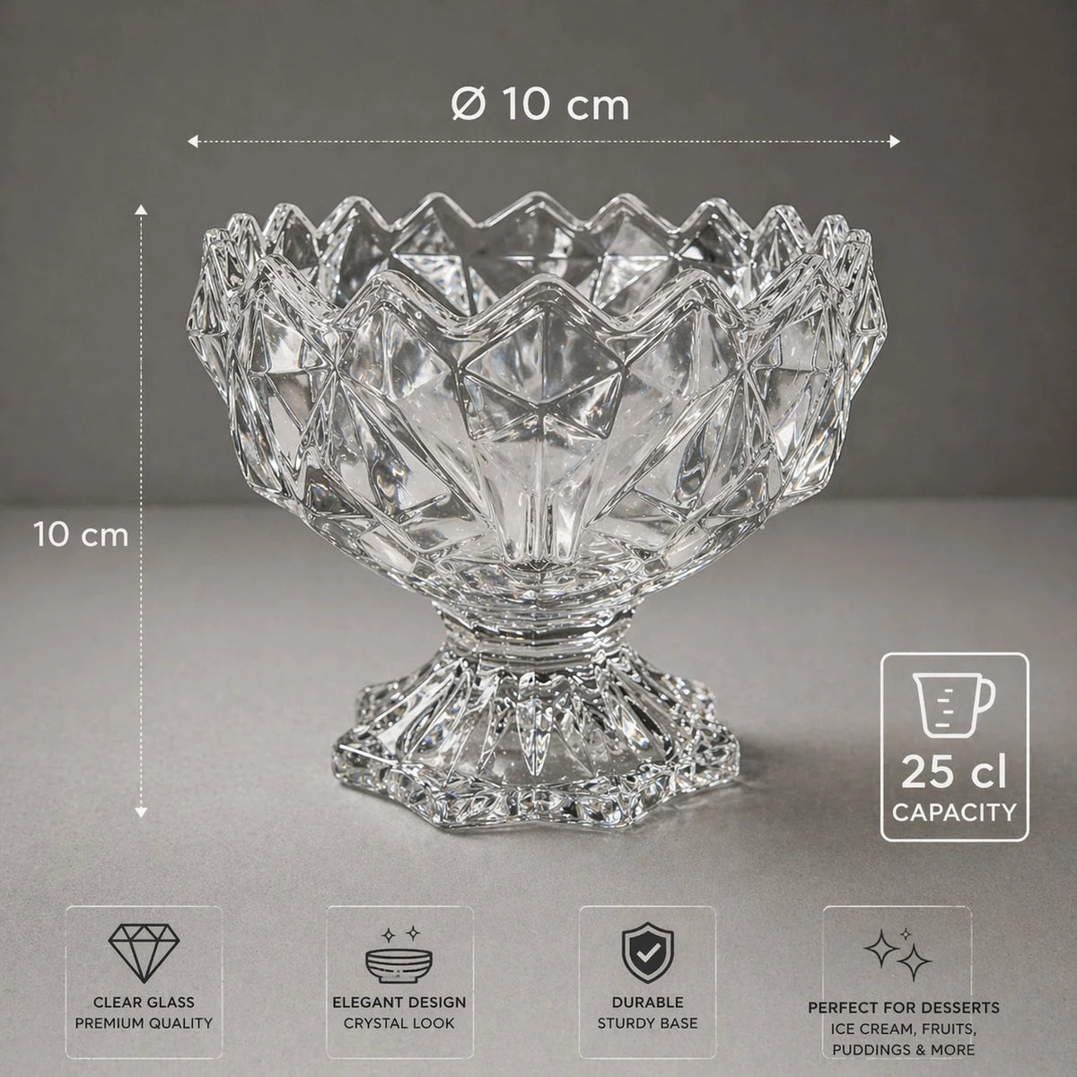Set Of 2 Cityglass Rocks Glass Ice Cream Cup Crystal Dessert Bowls 25 cl 10 cm