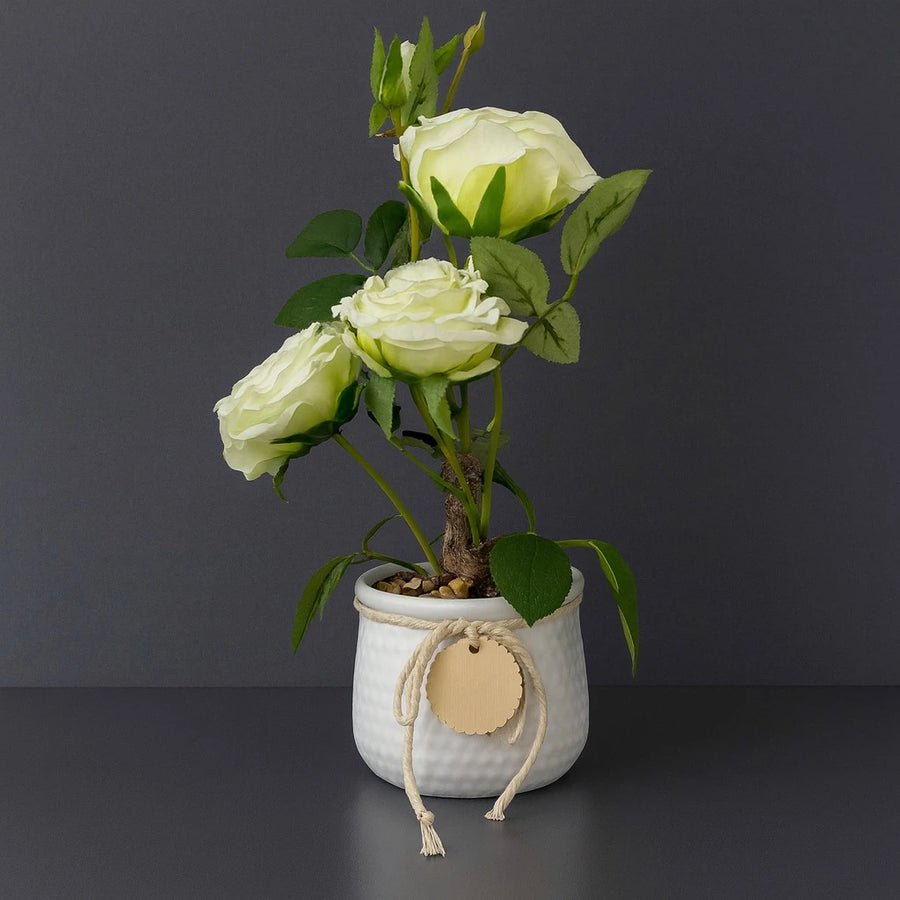 Artificial White Rose Plant in Decorative Pot-33cm