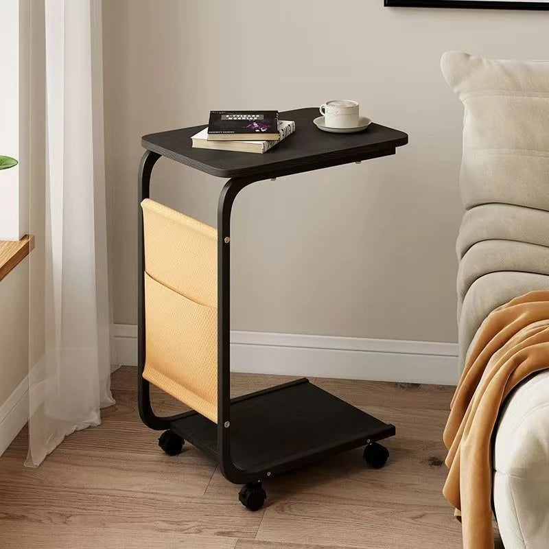 C Shaped 2 Tier Side Table with Wheels