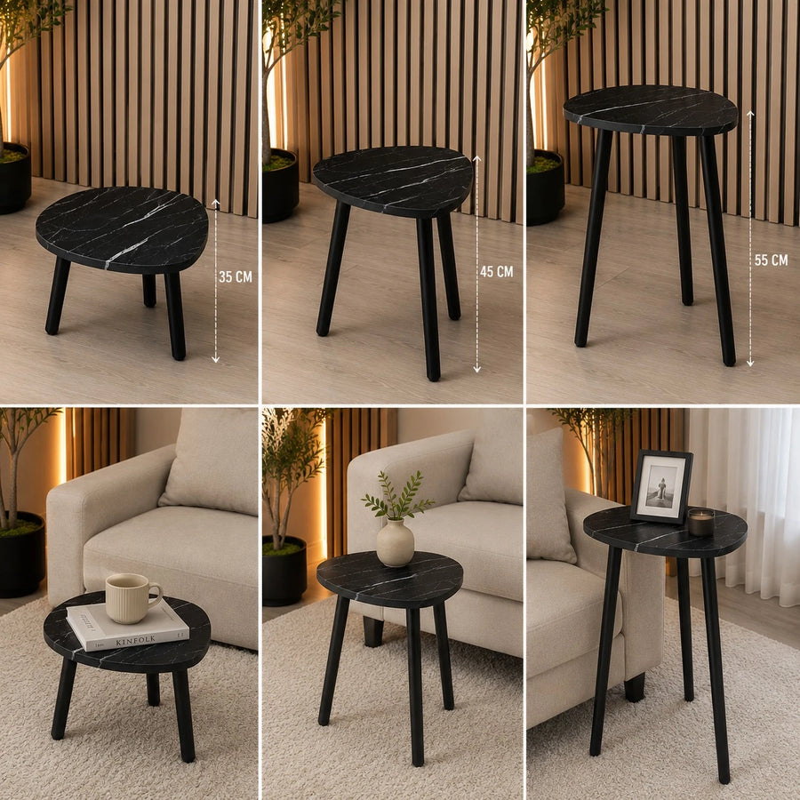 Nesting Side Tables Set of 3 Modern Marble Look Side Tables Coffee Tables End Tables with Wooden Legs