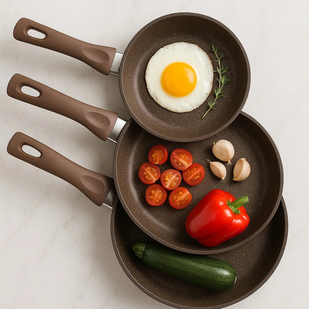 BAROLY Non Stick Stone Coated Fry Pan Set 18cm 22cm 26cm Cooking Pans Kitchen Cookware