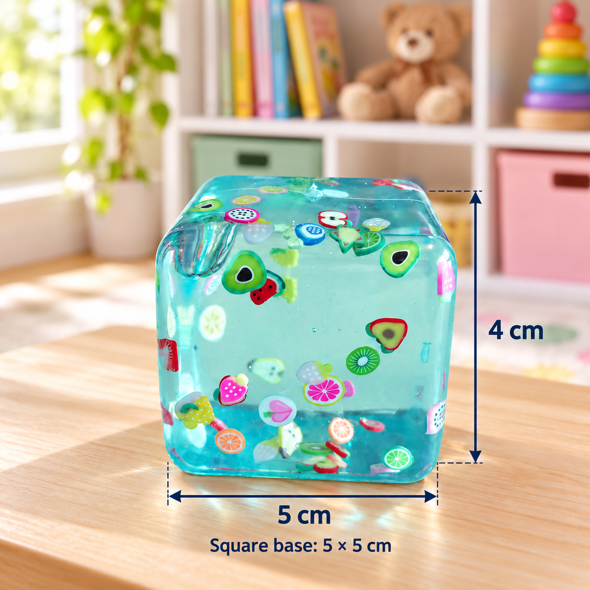 Soft Squishy Sensory Cube with Fruit Decorations