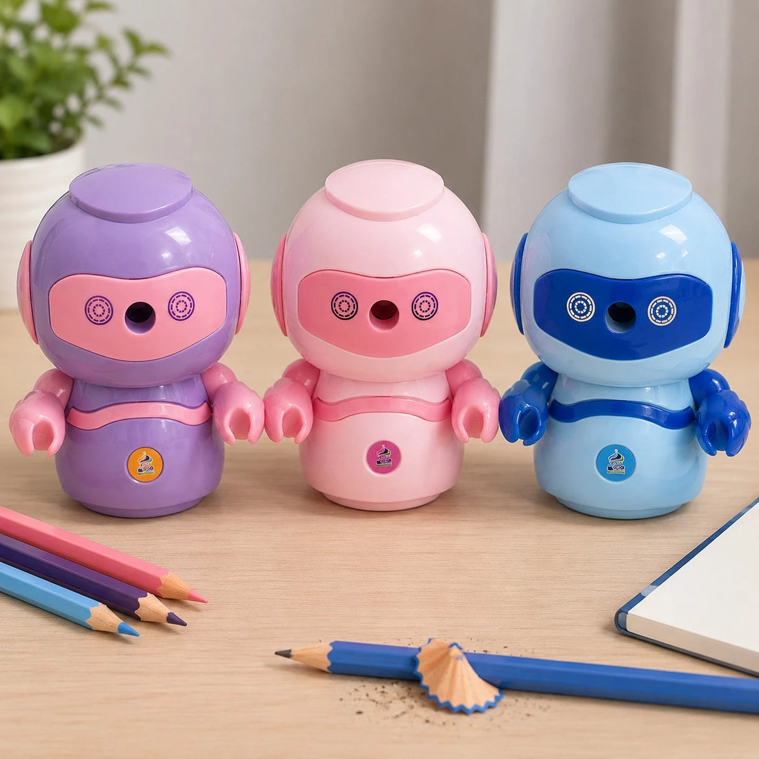 Robot Manual Pencil Sharpener with Crank ABS Pencil Sharpener for Round Hexagonal Triangular Wooden and Colored Pencils