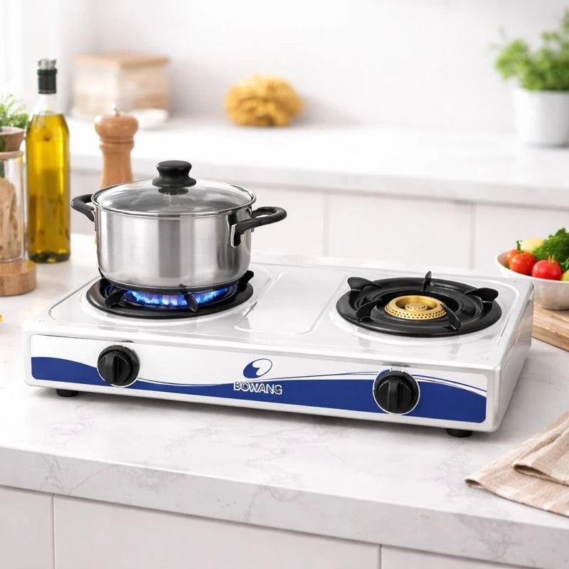 Outdoor Gas Cooker Easy Safe Portable 2 Eyes Burner Stainless Steel Cooking Stove