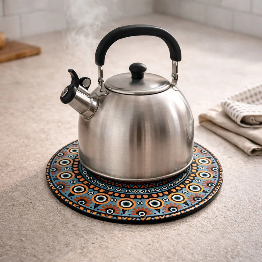 Turkish Round Suplate Heat Resistant Base Mandala Mosaic Design Table Protector Coffee Teapot Kettle Holder Decorative Serving Base 18 cm