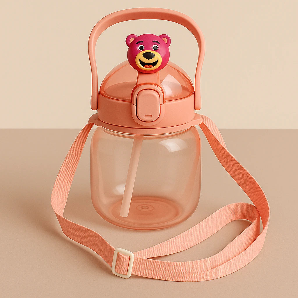 Kids Straw Water Bottle 1300ML with Handle and Stickers Durable Reusable Bottle for School Play and Daily Hydration