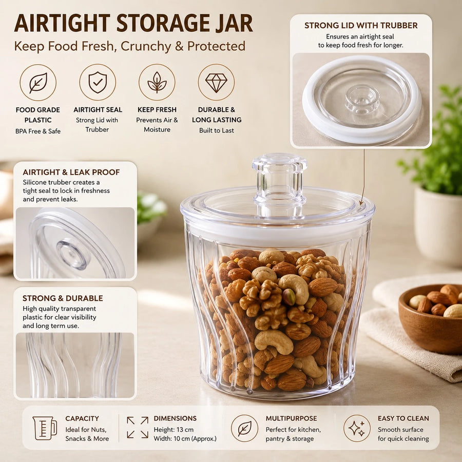 Airtight Food Storage Jar Clear Plastic Snack Container With Rubber Seal Lid Kitchen Pantry Organizer 450g