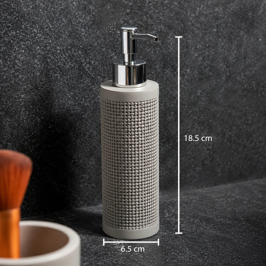 4 Piece Woven Texture Bathroom Accessories Set with Soap Dispenser, Toothbrush Holder, Tumbler & Soap Dish