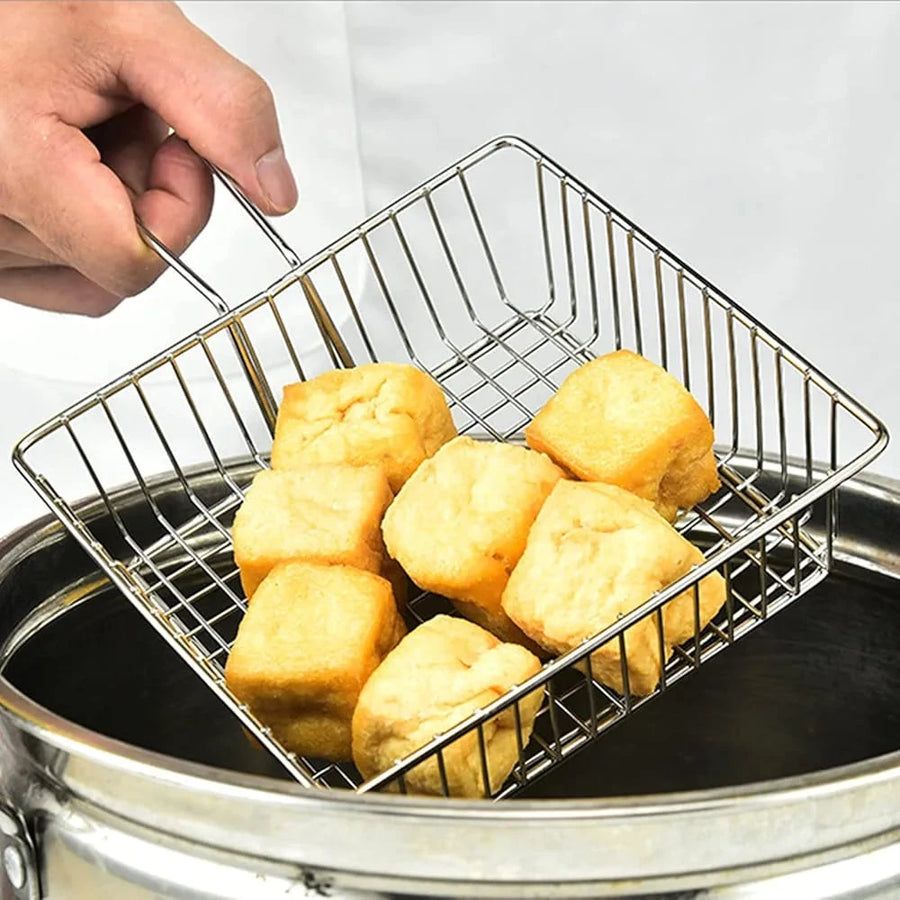 Iron Frying and Serving Basket with Long Handle for Fries Chicken Wings Bread and Snacks