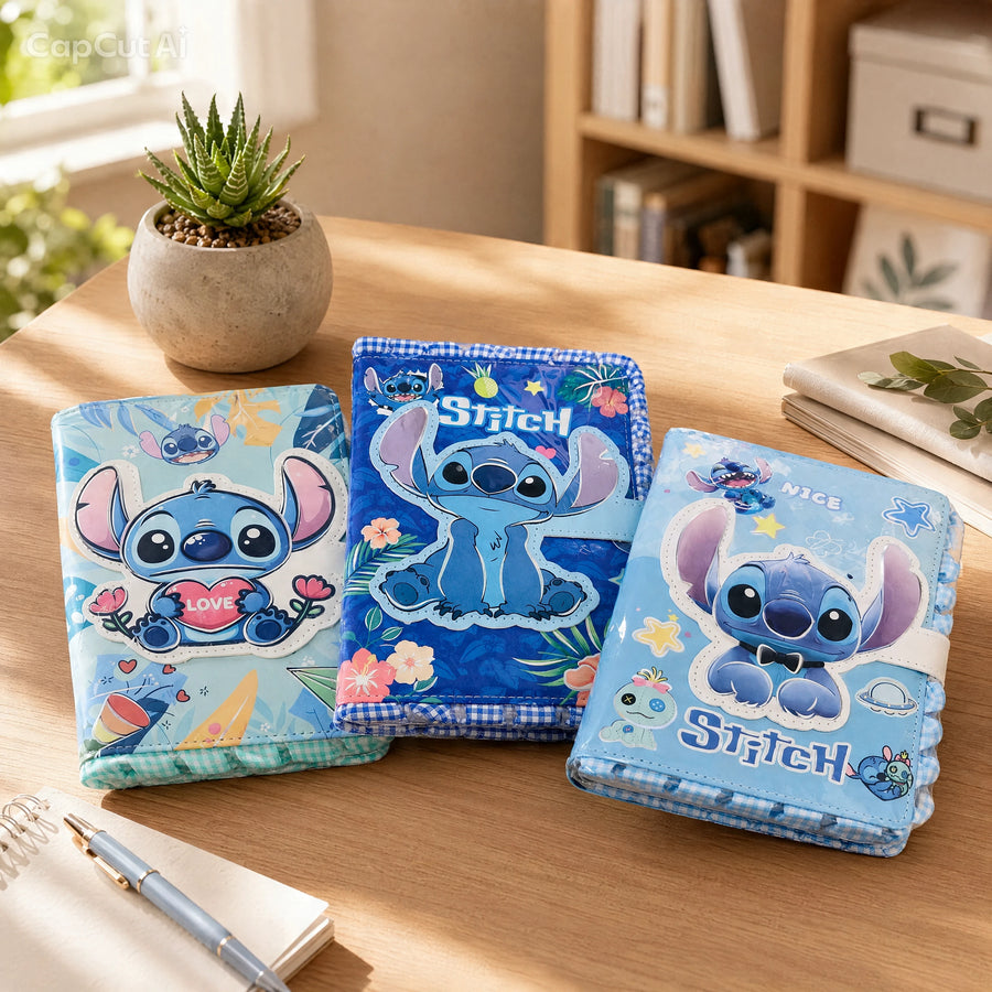 Stitch Character Notebook with Decorative Cover, Strap Closure & Ruffle Trim – Cute School Journal & Writing Notebook