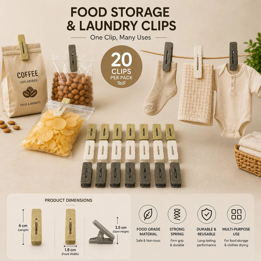 Food Bag Sealing Clips Clothes Pins Snack Bag Clips Coffee Bag Sealer Clips Kitchen Storage Laundry Drying Clips 20 Pieces