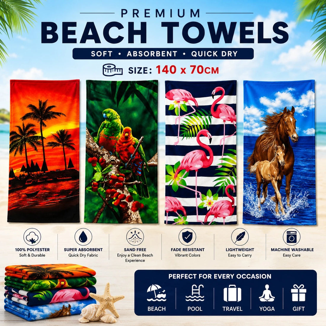 Beach Towels 140x70cm Premium Quick Dry Soft Absorbent Microfiber Travel Pool Swimming Summer Bath Gym Yoga Sand Free Printed Towels