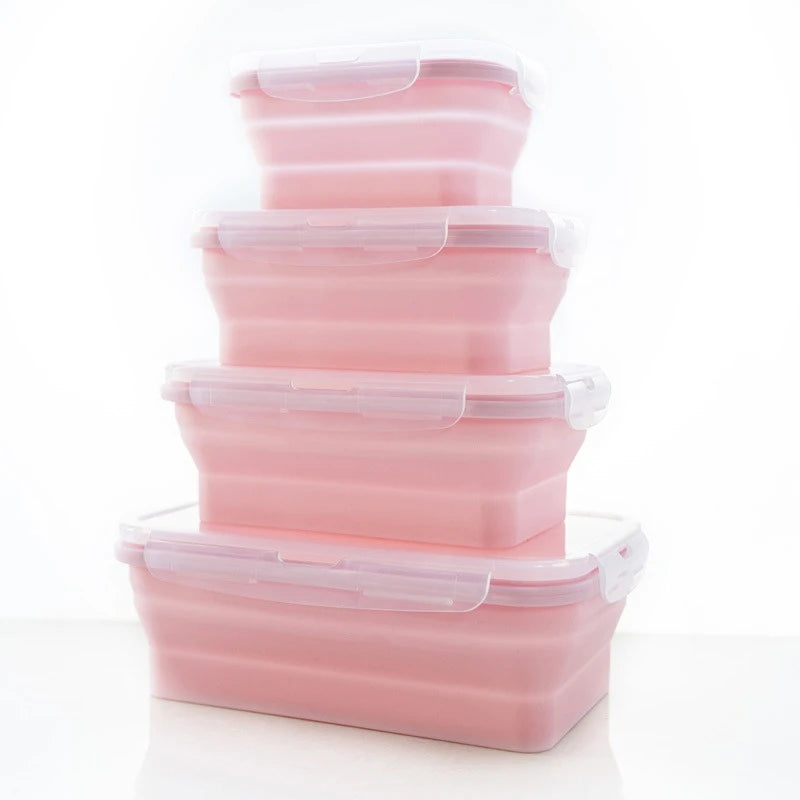 Collapsible Silicone Food Storage Containers Set 4 Pieces BPA Free Microwave Safe Foldable Lunch Boxes