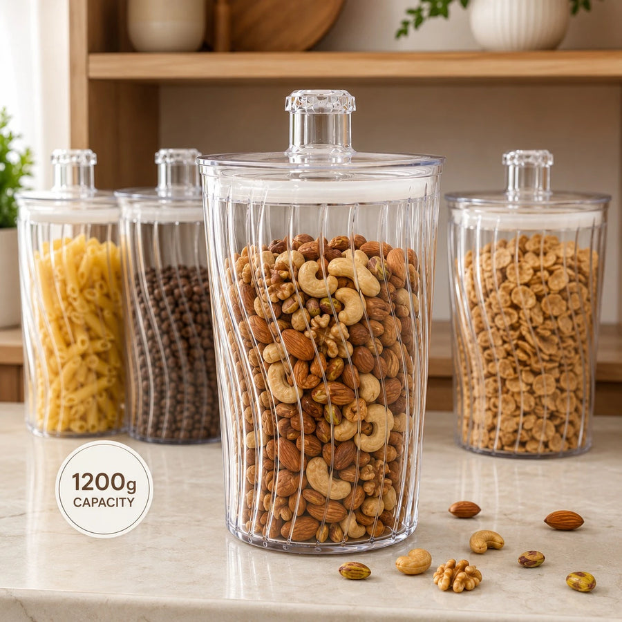 Storage Jar Airtight Food Container Clear Plastic Pantry Organizer Kitchen Canister Cereal Coffee Beans Pasta Nuts Dry Fruits Storage Container 1200g Capacity