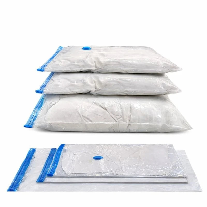 Vacuum Storage Bags Set with Hand Pump – Space Saving Compression Bags for Clothes, Bedding & Blankets, Extra Thick, 75% Volume Reduction