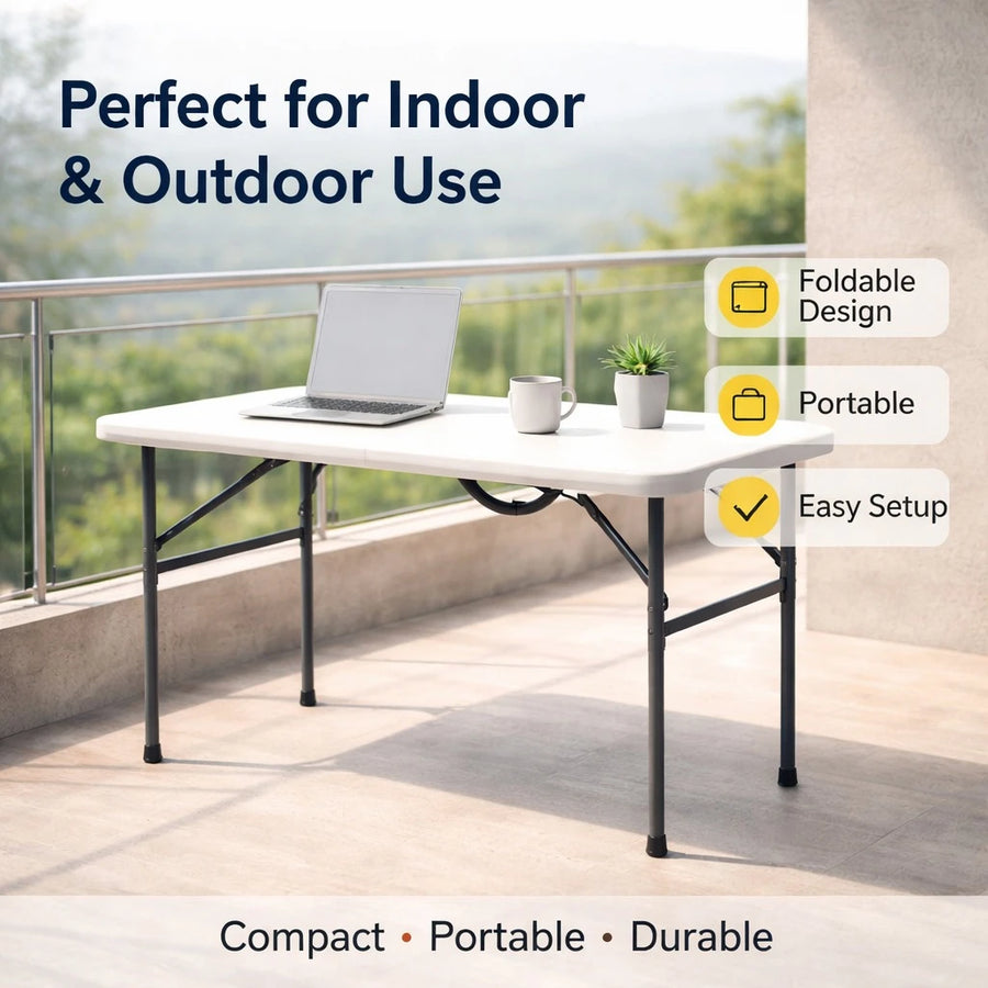 Folding Table White Portable Foldable Desk Work Table Laptop Table Study Table Indoor Outdoor Camping Table Picnic Table Utility Table
