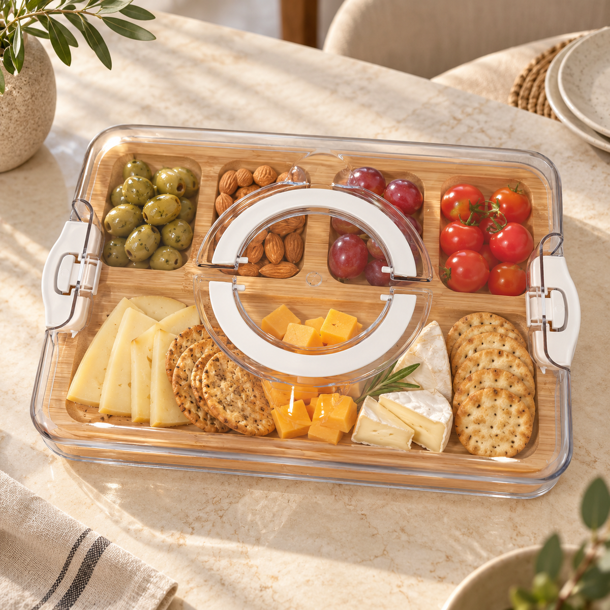 Bamboo Serving Tray with Transparent Cover