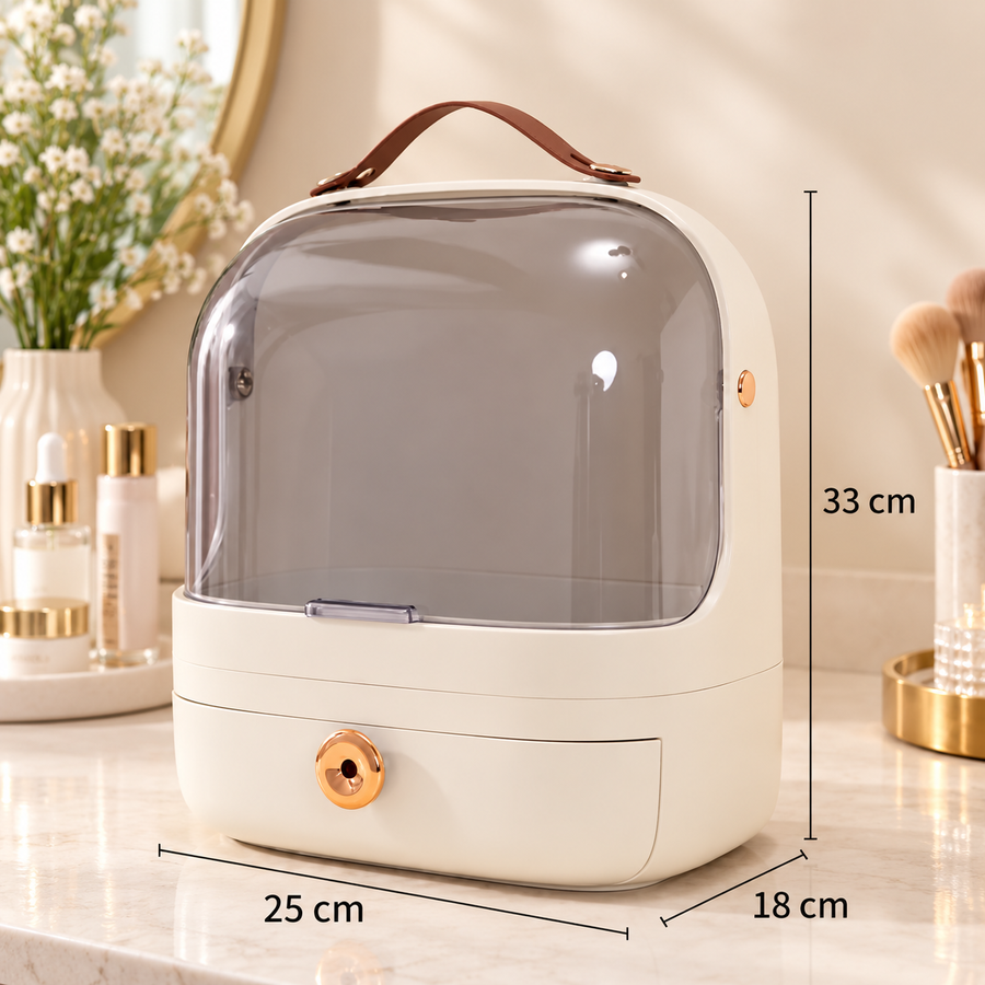 Large Capacity Makeup Organizer with Transparent Cover Drawer and Handle