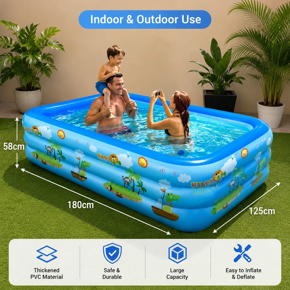Inflatable Swimming Pool Medium Large Size 180x125x58cm 3 Layer Family Garden Pool Outdoor Water Play Pool - Image 6