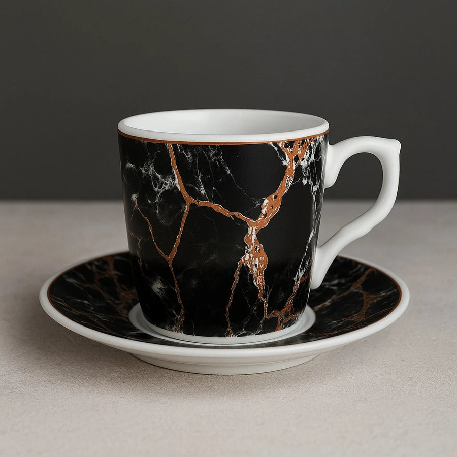 Set of 6 Black Marble Coffee Espresso Cups