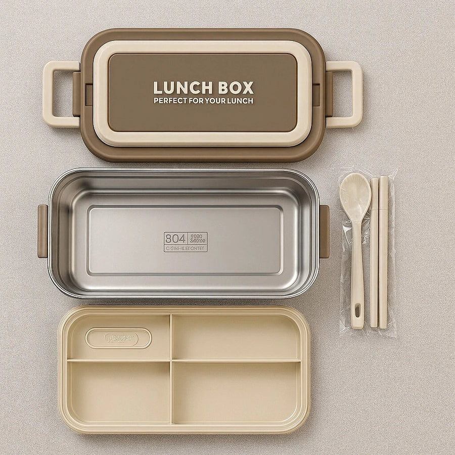 Durable Brown Lunch Box,1000ml Leak Proof Bento Design