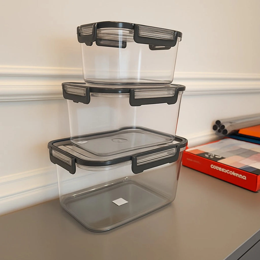 3 Piece Airtight Rectangular Food Container Set Multipurpose Kitchen Food Storage Boxes for Organization and Meal Prep